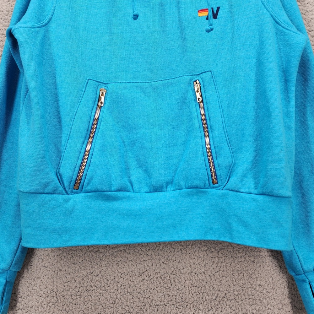 Aviator Nation Womens XS Turquoise Blue Quilted Funnel Neck Zip Pocket Hoodie - Picture 8 of 11